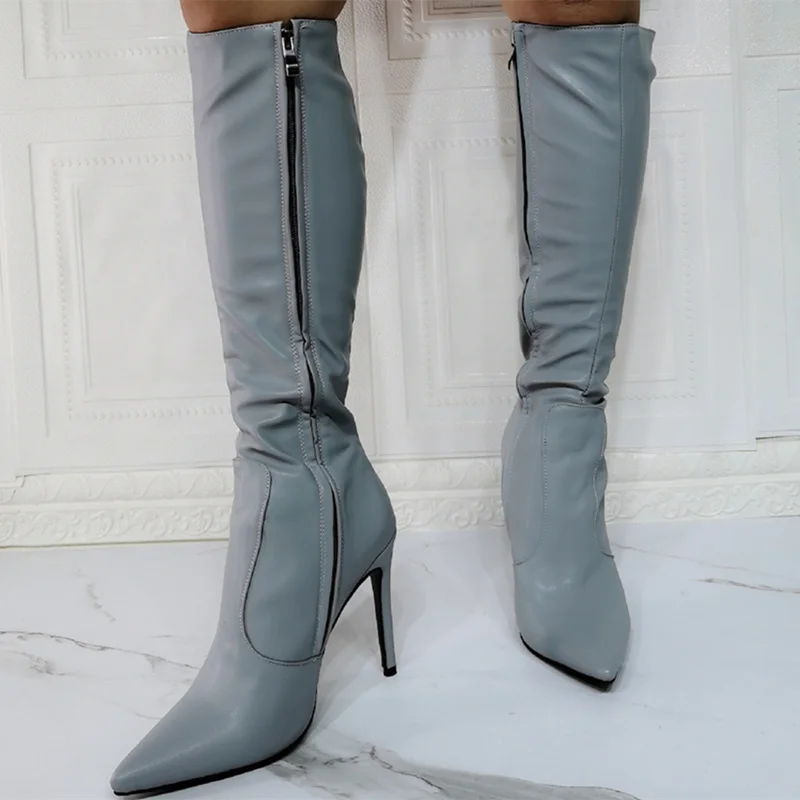 

Big Size Pointed Toe Knee High Boots Fashion Zipper Winter Women High Heel Shoes Boots Short 47 Teenagers