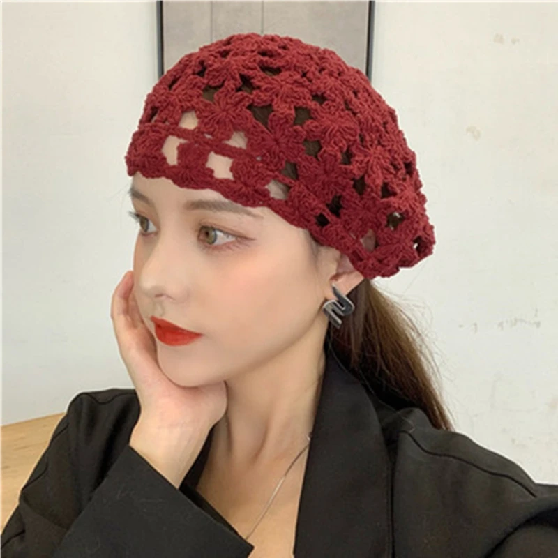 Knitted beret hat women winter hat handmade crochet painter hat solid color wild pumpkin hat literary retro women hat