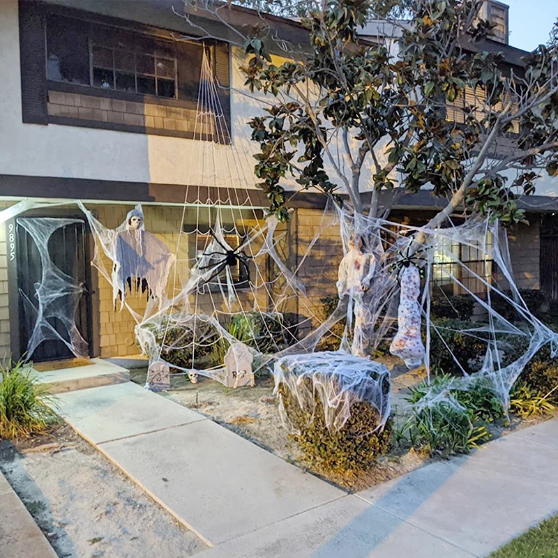 White Stretchy Cobweb Artificial Spider Web Halloween Decoration Scary Party Scene Props Horror House Home Decora Accessories