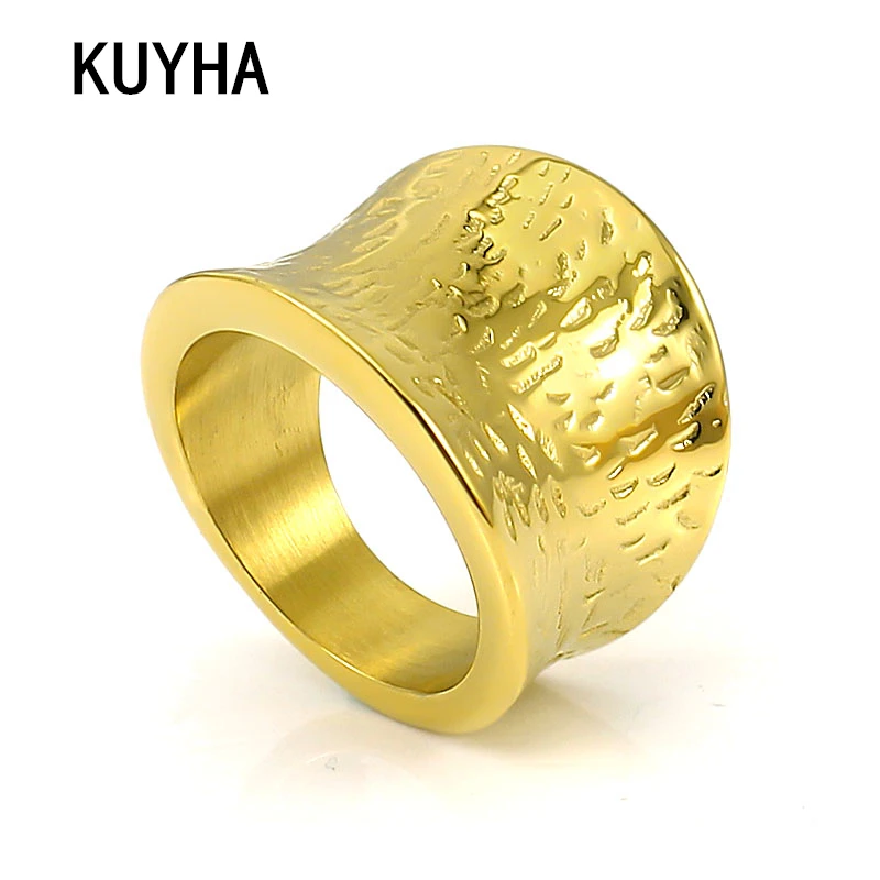 

Classic Wide Finger Ring Vintage Jewelry Gold/Silver Color 316L Stainless Steel Wedding Women Men Irregular Ring