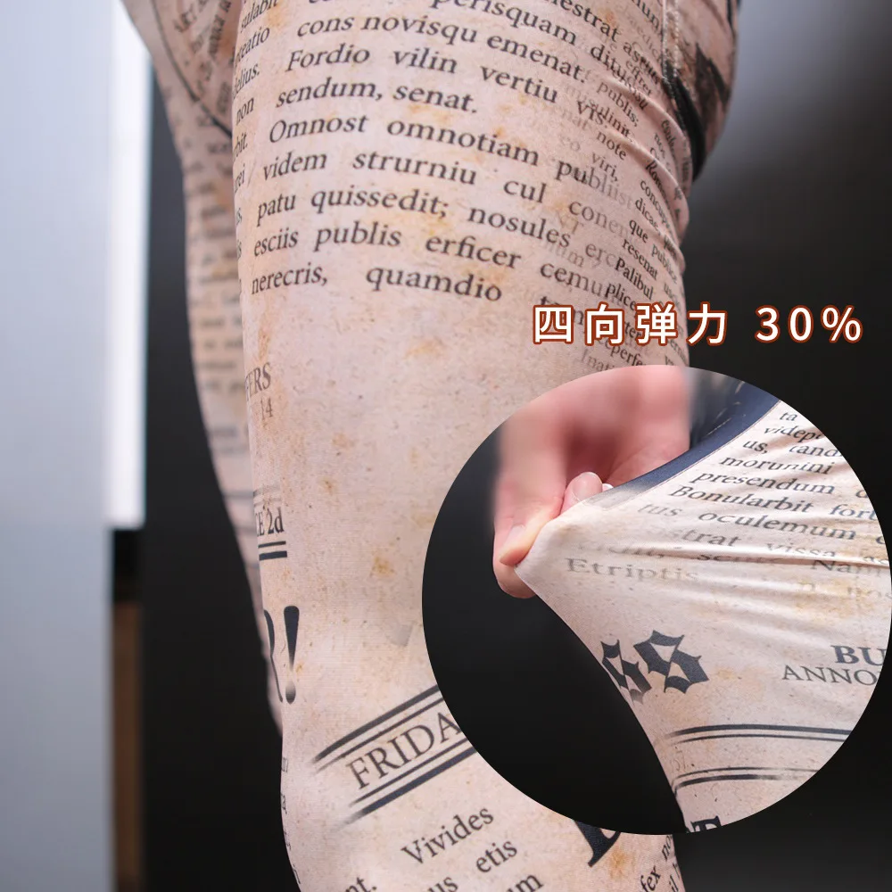 Men Vintage Style Milk Silk Bottoms Leggings Cowboy Style Trouser Retro Newspaper Letter Prints High-Elastic Casual Pencil Pants