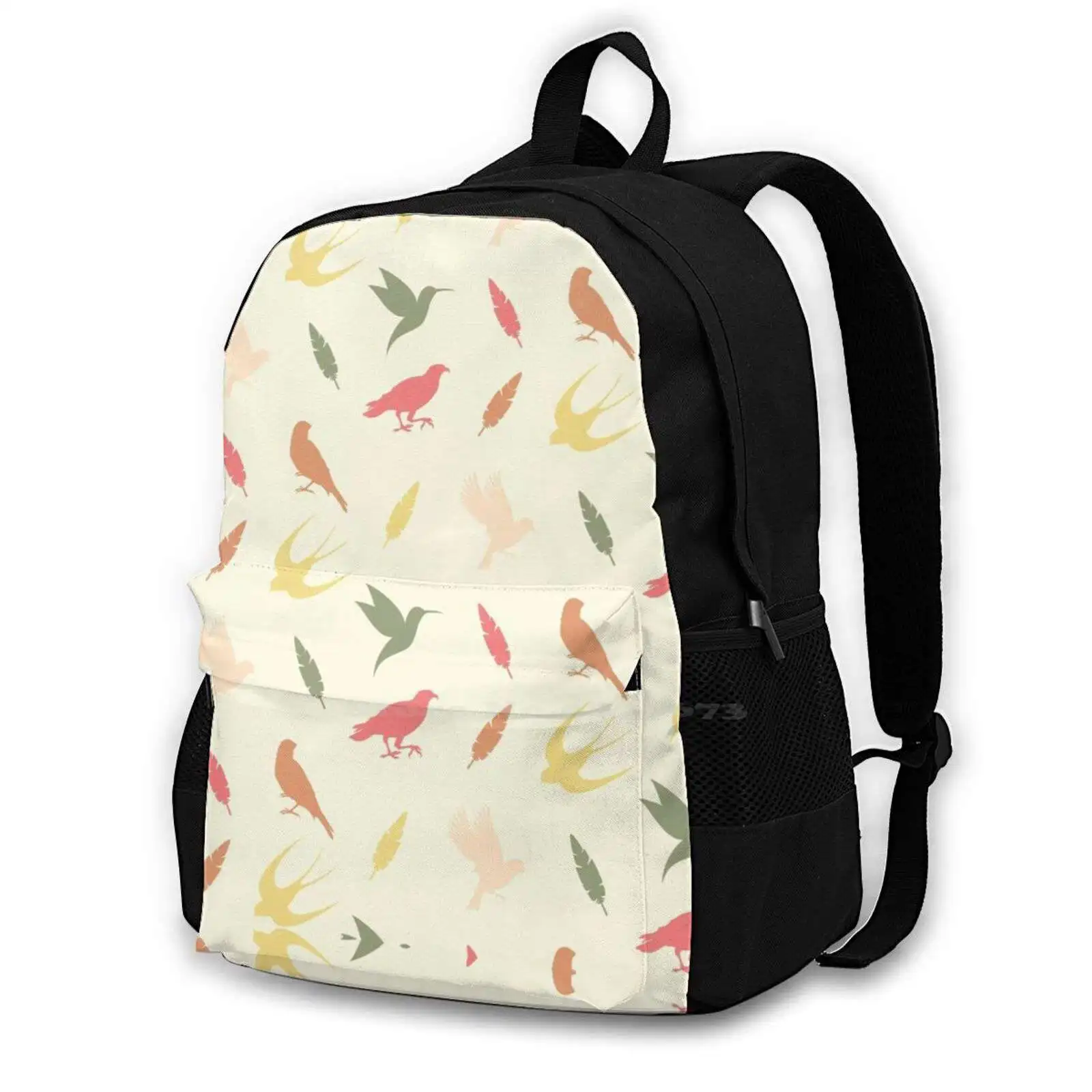 Fall Pastel Birbs N' Feathers Pack / Pattern-Light Teen College Student Backpack Laptop Travel Bags Bird Birds Birb Brid