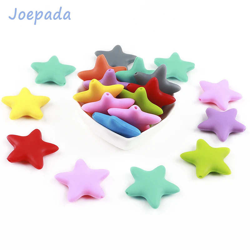 Joepada 10 pçs estrela silicone bebê dentição contas de grau alimentício material para diy bebê dentição colar cuidados orais bebê mordedor