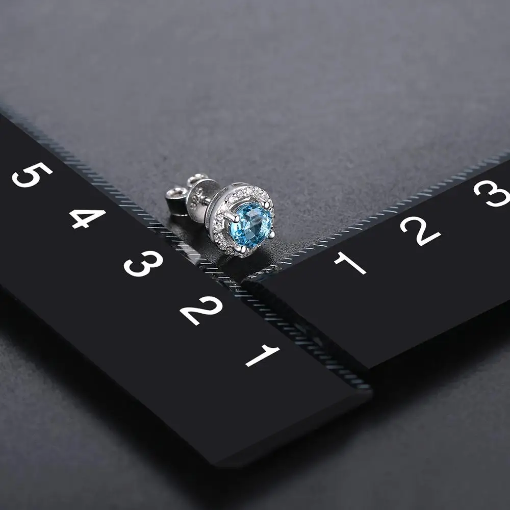 Hutang Round cut 5.0mm Blue Topaz 925 Sterling Silver Stud Earrings Natural Gemstone Fine Elegant Women Jewelry for Gift