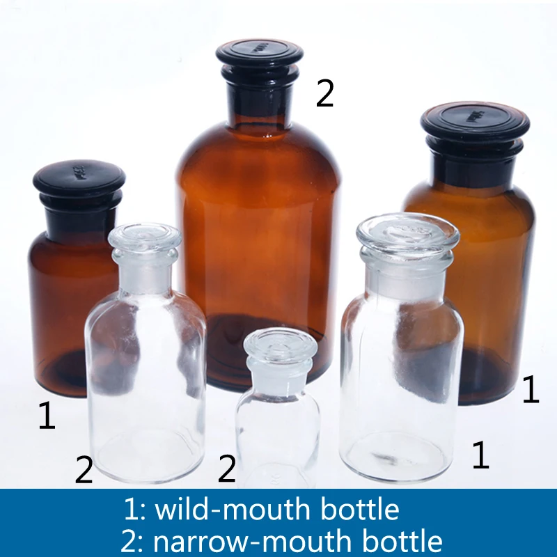 2 pieces/pack 60mL-500mL Wid/Narrow Mouth Transparent/Brow Glass Reagent Bottle Laboratory Canning jar Wild-mouth bottle