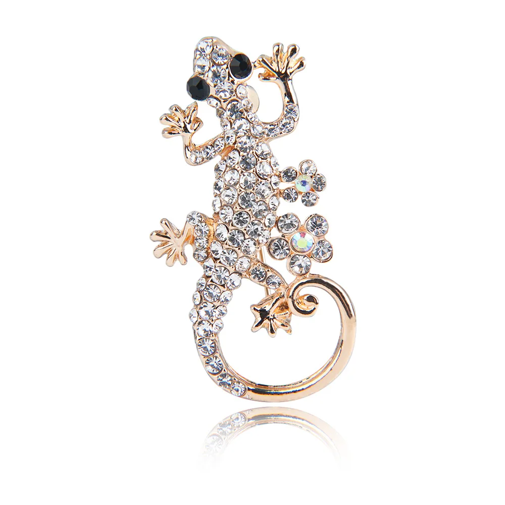 Lizard Animal Brooch Rhinestone Metal Lapel Suit Pin Women Men Fashion Jewelry Banquet Party Accessories