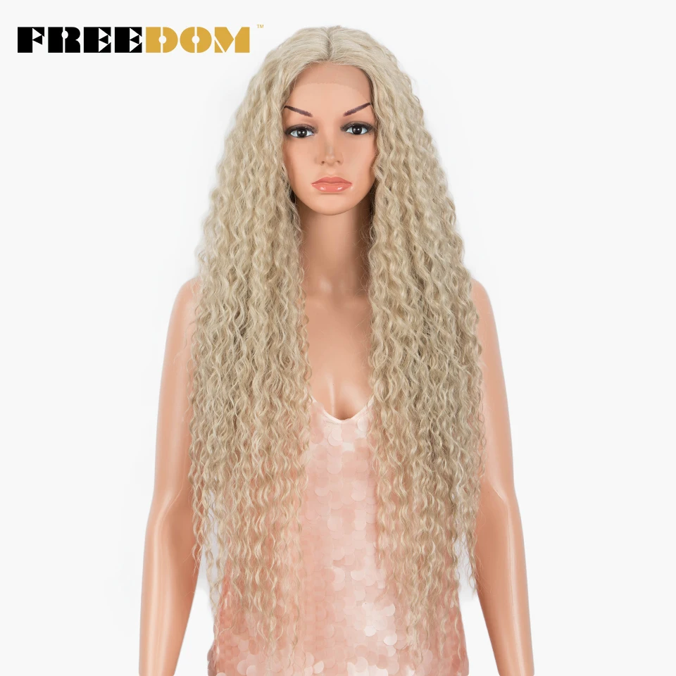 FREEDOM Synthetic Lace Wigs Long Curly Wig 30inch Omber Red Blonde Wig lolita Hair Wigs Heat Resistant Fiber Cosplay Wig