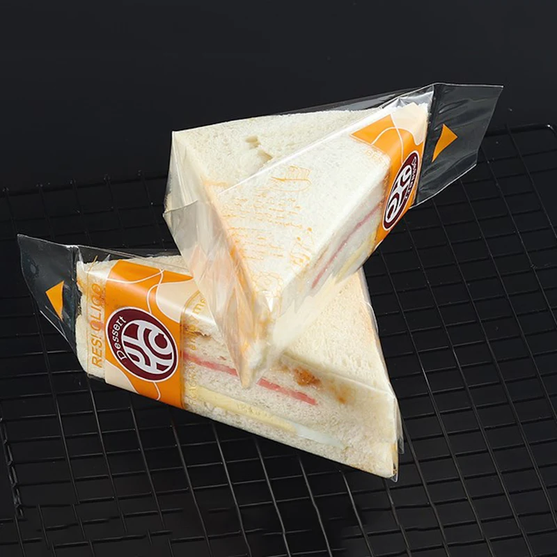 100pcs Sandwich Plastic Packaging Transparent Triangle Bags For Bread Butty Bags Birthday Party Decoration Treat