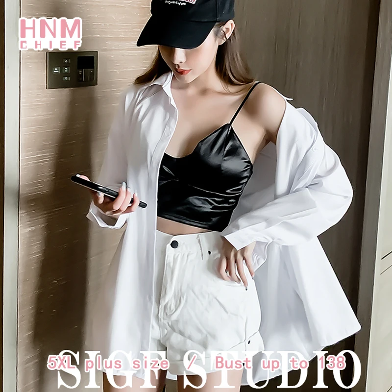 HNMCHIEF White Plue Size Sleep Shirt (S-5XL) Artificial Silk Nightie Sleepwear Women Evening Sleepgown Nightgowns & Sleepshirts