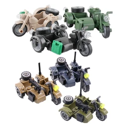 WW2 Military Motorcycle Building Blocks German US Japanese Army Tricycle Cartoon Car Model Parts Bricks Educational Toys C187