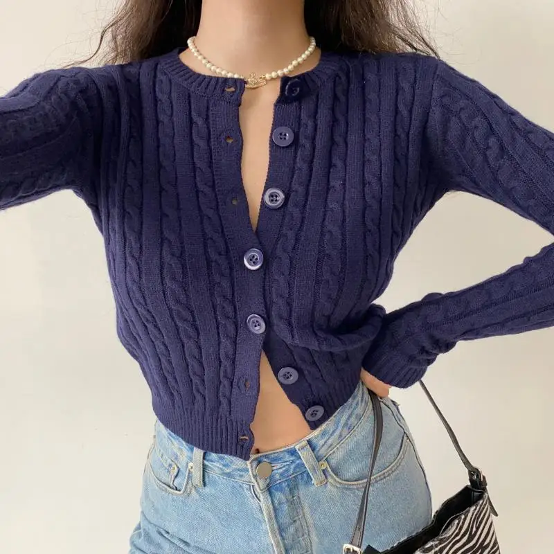 Tonngirls Vintage Cardigan Long Sleeve Slim Knitted Black Cardigan V Neck Solid White Cropped Cardigan Streetwear Sweater Female