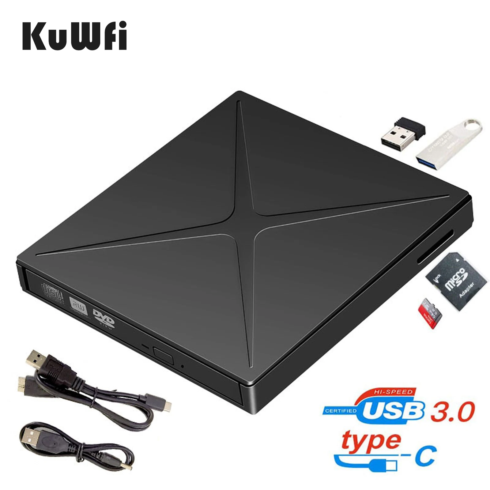 

Внешний DVD-привод USB 3,0/Type-C, оптический привод, портативный DVD RW CD-привод, устройство для чтения SD-карт, для Mac OS, ноутбуков, Windows, ПК