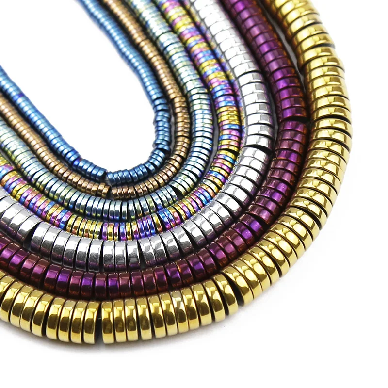 Gold Color,Purple,Green,Flat Round Coin Hematite 3/4/6/8mm Natural Stone Spacers Loose Beads For Jewelry Making DIY Accessories