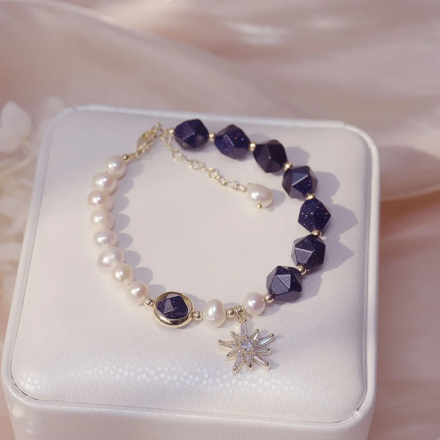 Korea Hot Fashion Jewelry blue Spar Freshwater Pearl Handmade Beaded Bracelet Sweet Astral Women's Birthday Gift Bracelet