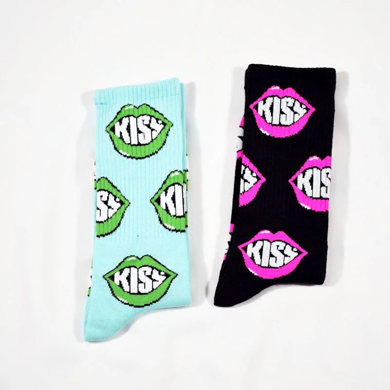 Ulzzang card printing in kiss mouth Harajuku wave tube socks Cartoon Socks Casual Long Kiss Pattern Long Socks Male Novelty Sock