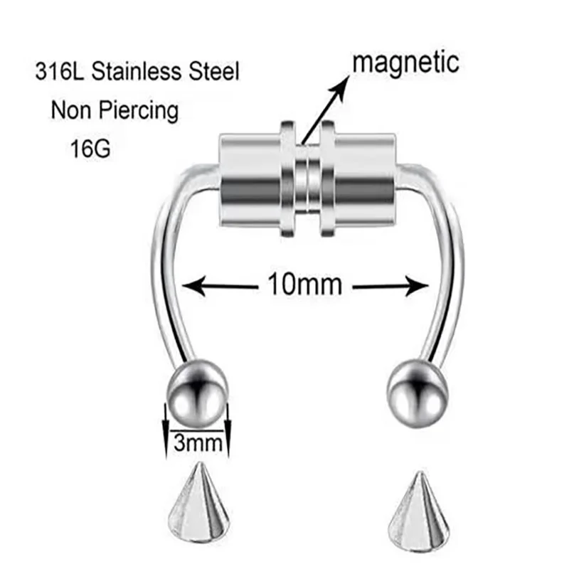 Fake Nose Ring Magnetic Horseshoe Non Piercing Hoop Jewelry for Women Punk Style Stainless Steel Men Nose Studs Reusable Unisex