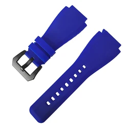 34 * 24mm Blue Waterproof Smooth Soft Nature Sillicone Rubber Watch Strap For Bell & Ross BR01 BR03 Watchband Bracelet  Replace