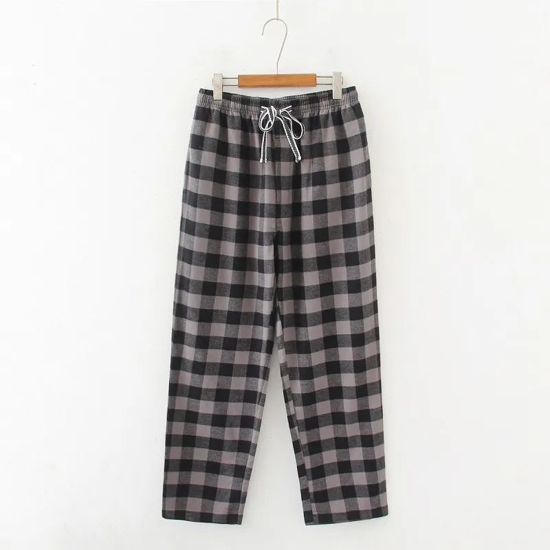 Spring Autumn Men 100% Cotton Sleep Bottoms Male Plus Size Lounge Nightwear Trousers Men Casual Loose Plaid Home Pants