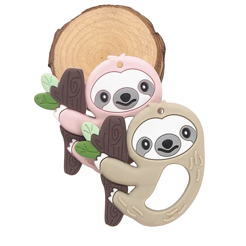 Chenkai 5PCS Silicone Sloth Teether Cartoon Cute Baby Teething DIY Mom Nursing Chewing Chain Pendant Necklace Toy Food Grade