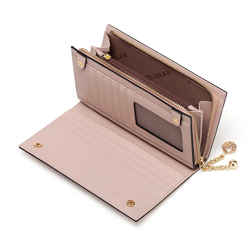 Cnoles Long Envelope Wallet Soft Leather Women Purses Fashion Bandage Coin Purse Card Holder Female Clutch Phone Bag