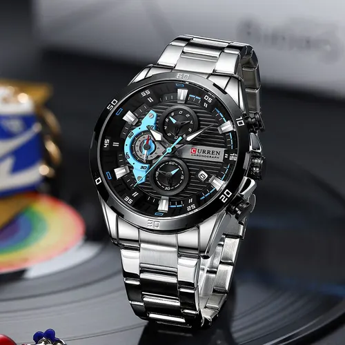 Imagen 2 del producto Relojes CURREN de acero inoxidable para hombre, Esfera luminosa de moda creativa con cronógrafo, relojes de pulsera informales para hombre