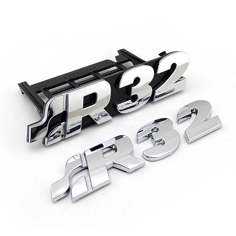 3d MK4 MK5 GOLF 4 Golf 5 Gloss Black chrome R32 Front Grill and truck Badge Emblem for VW Golf R32 Boot Logo Sticker 1999-2008