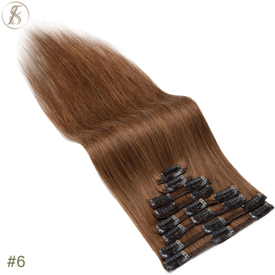 TESS 50-80g Natürliche Haar Extensions Clip In Menschliches Haar Extensions Gerade 8 teile/satz Vollen Kopf Dünne Highlight haar Clip Haarteil – Detail 11