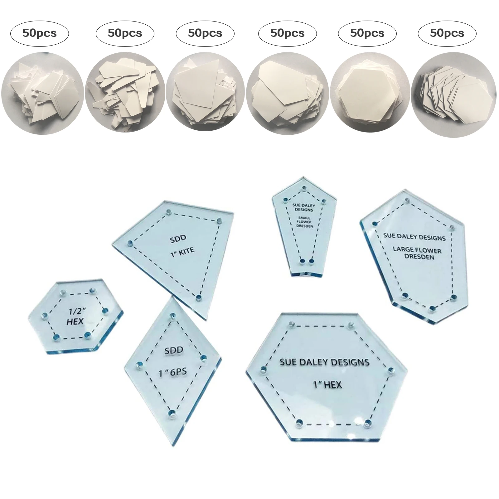 Hexagon Templates for Patchwork Paper Quilting Sewing Craft DIY Six Sizes