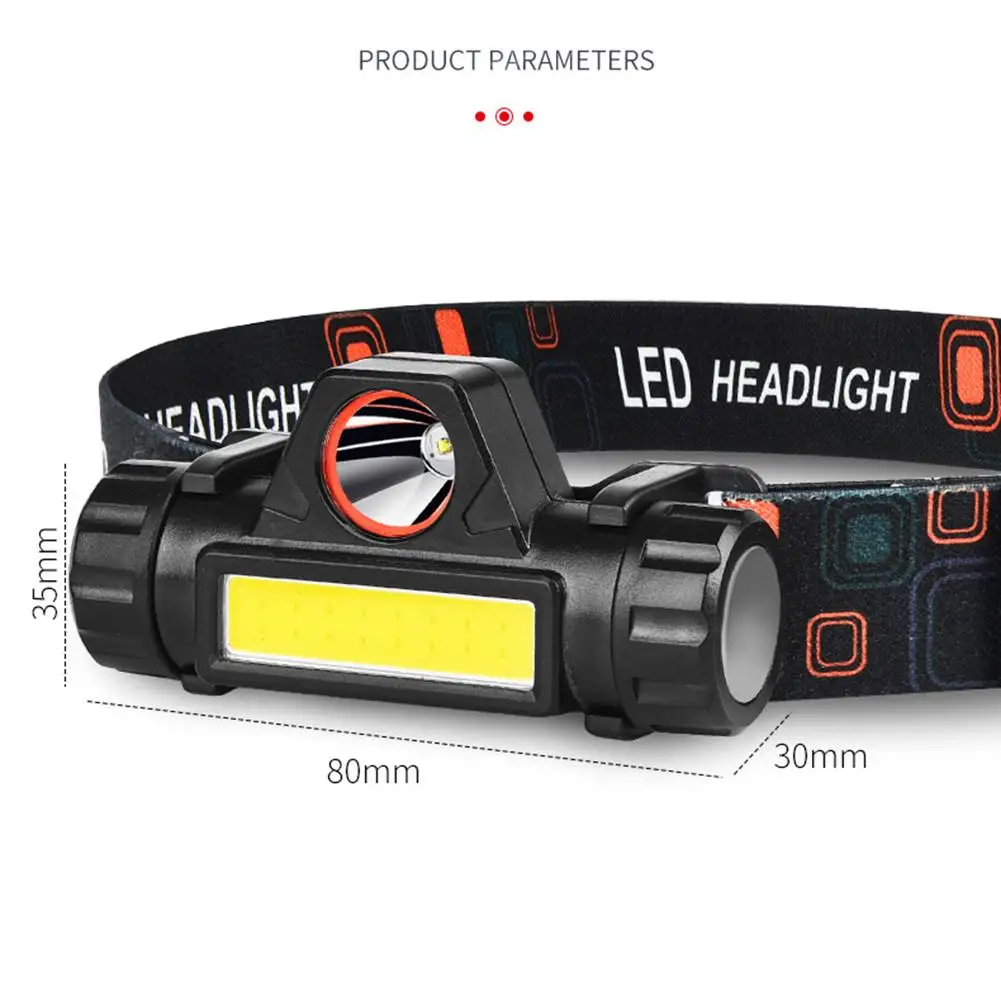 LED Headlight Cool White Waterproof Ultra-light Portable COB Work Light Lamp USB Charging Night Fishing Riding Light
