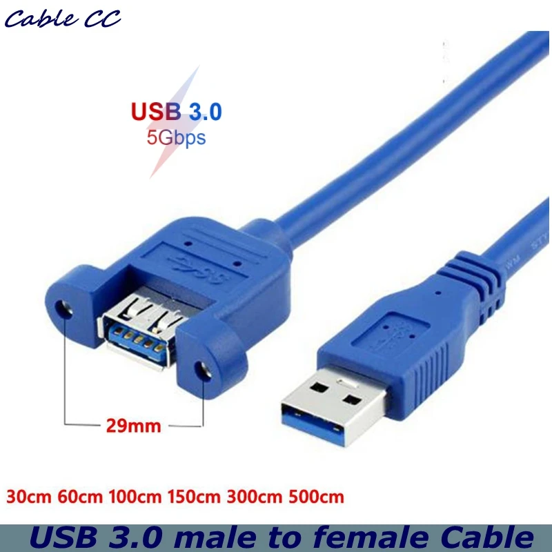 The Best Quality USB Cable 3.0 Extension male to female Extension Cable Double Shielded Screw Panel Mounting 0.3M 1M 3M 5M