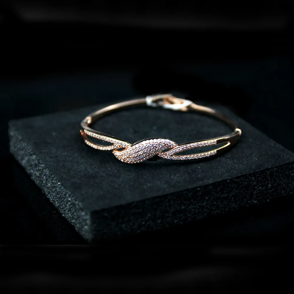 MADALENA SARARA AAA Zircon Inlaid Bangle Girl's Bracelet  Zircon Knot Simple Style So Cute For Gift Gold Tone Copper Bracelet