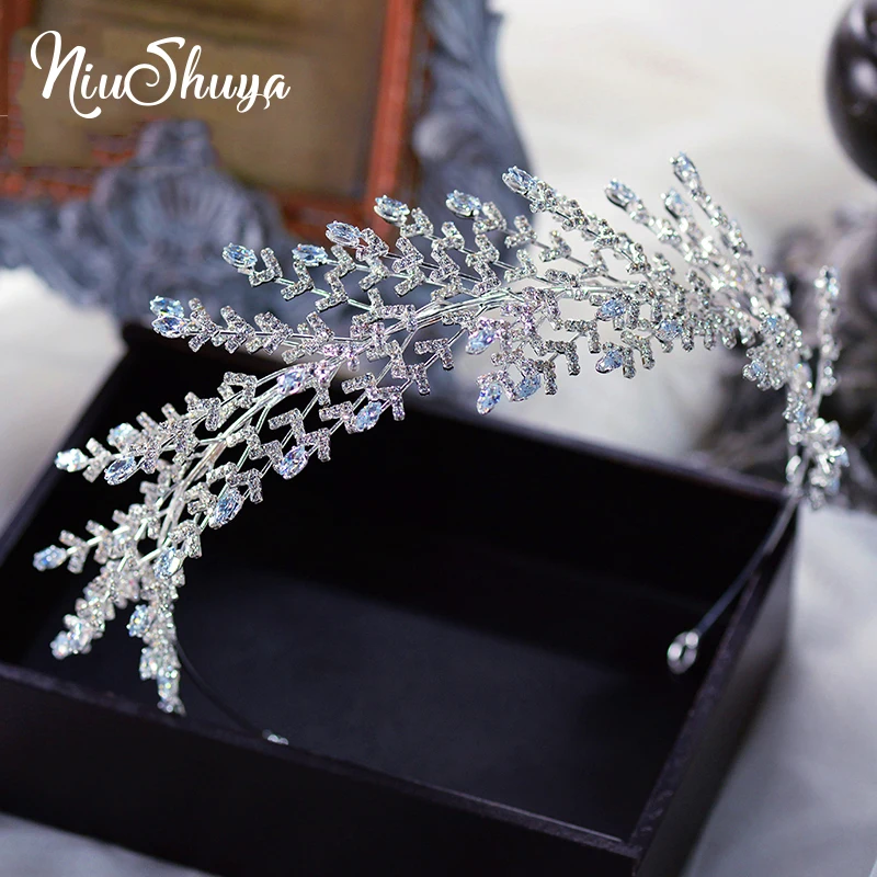 

NiuShuya Trendy Cubic Zircon Wedding Headband Tiara Branch Hairband Bridal Headpiece Wedding Hair Accessories for Women's