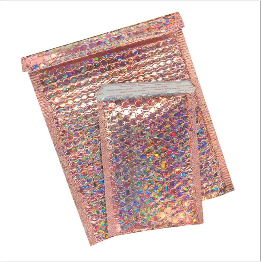 

20pcs Aluminized Laser Rose Gold Bubble Mailing Bags Shockproof Clothing Jewelry Mobile Phone Case Express Packing Bag