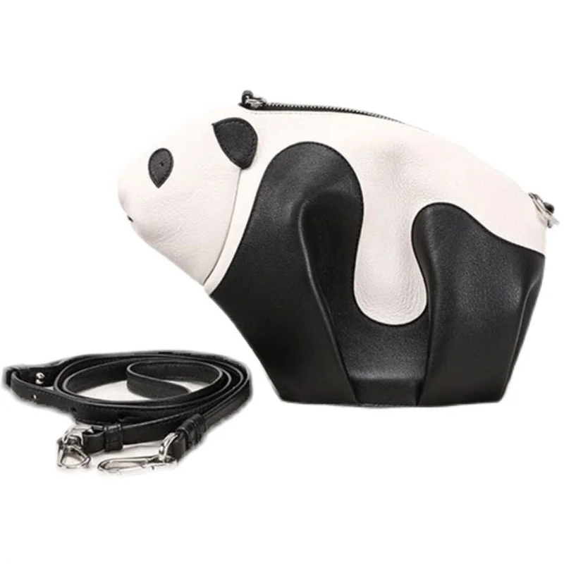 Imagem -02 - Panda de Couro Genuíno Bolsa Crossbody para Mulheres Conjunto Pequeno e Grande Embreagem em Forma de Animal Bonito Bolsa de Moedas