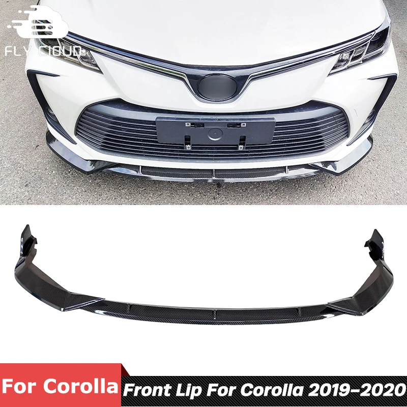 3 PCS Splitters ABS Material Carbon Fiber Black Front Shovel Chin Bumper Lip For Toyota Corolla 2019-2020