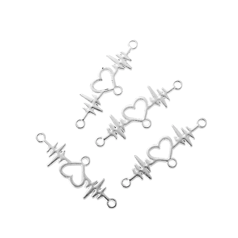 20pcs  Wholesale 6 Color Heartbeat Connector Charms Alloy Metal Pendants For Handmade Jewelry Accessories Making image 3