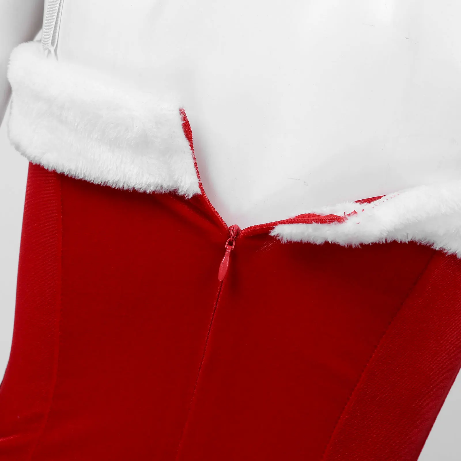 Hot Sexy Frauen Weihnachten Kleid Samt Weiß Flanell Trim Mini Kleid mit Hut Santa Weihnachten Phantasie Kleid Claus Cosplay Kostüm