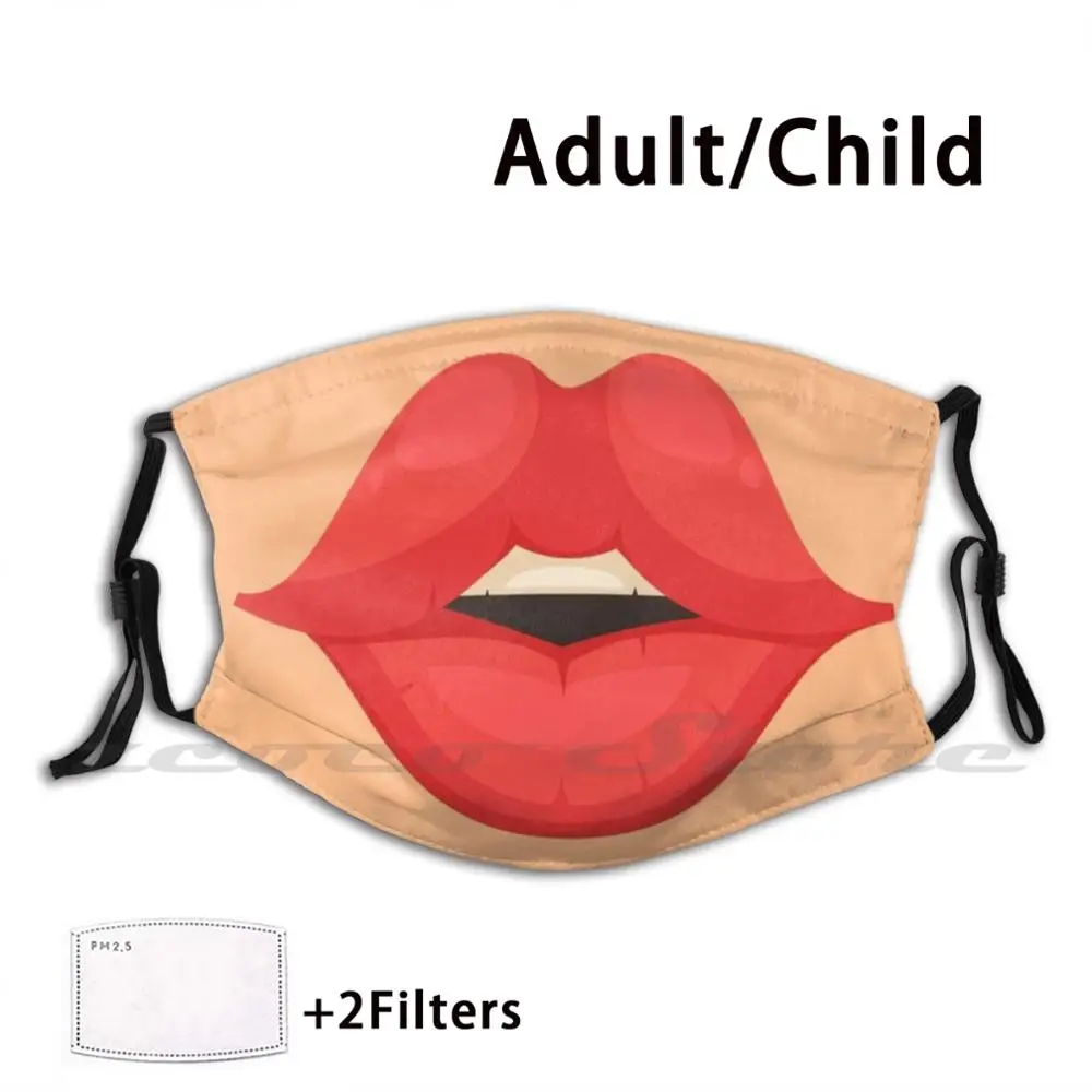 

Red Lips Mask Adult Child Washable Pm2.5 Filter Logo Creativity Womens Mouth Langue Red Sexy Lips Icon Set Realistic Beauty