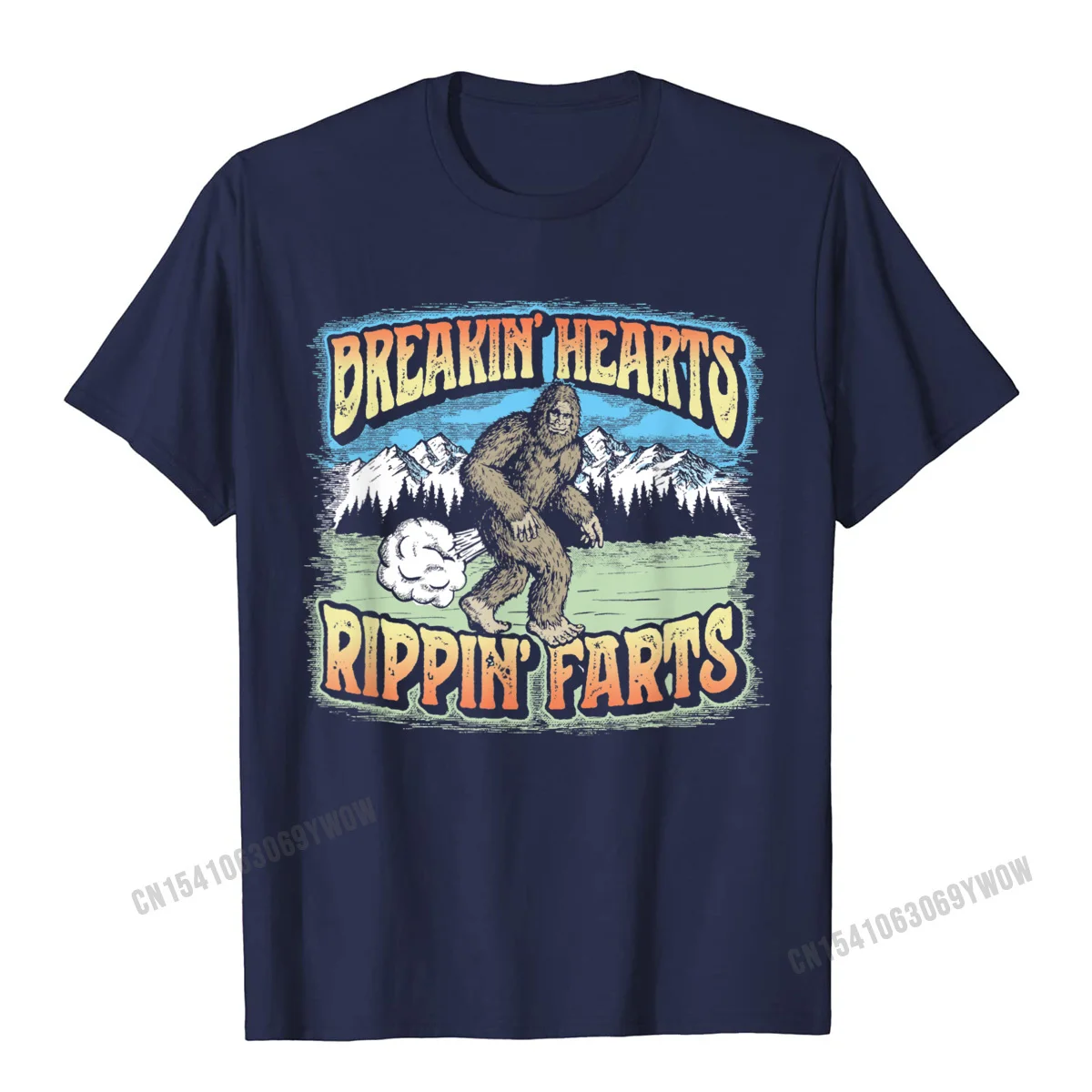 Breakin Hearts Rippin Farts Funny Sasquatch Bigfoot 80s T-Shirt Camisas Men Cotton Slim Fit Tees Cheap Men's Tshirts Casual