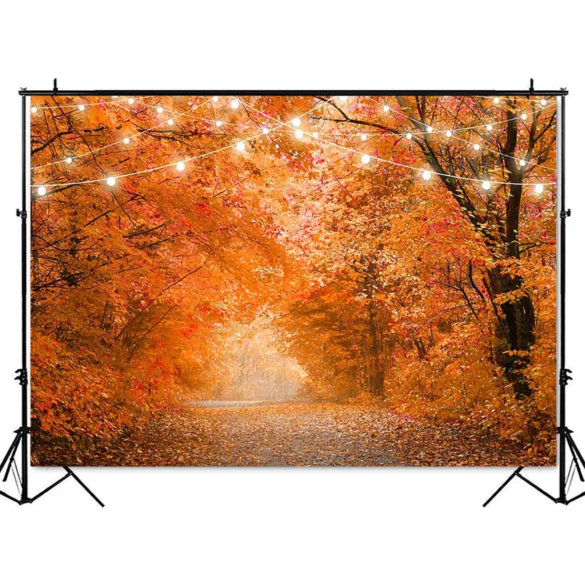 Fondo de bosque otoñal para fotografía, fondo fotográfico con purpurina, luz de otoño, Hojas de arce, Fondo de Acción de Gracias