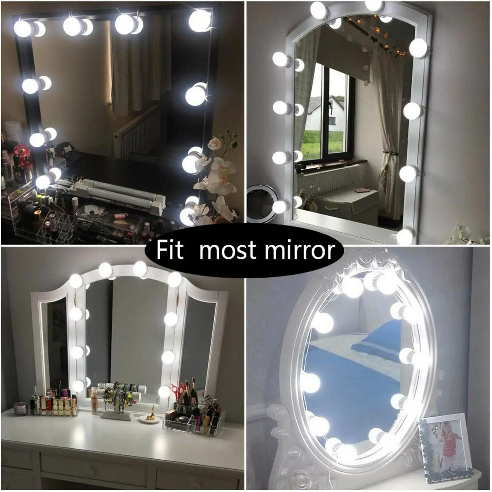 

Makeup Mirror LED Light Bulb Hollywood Vanity Lights Stepless Dimmable Wall Lamp 10 Bulbs Kit for Dressing Table USB US EU Plug