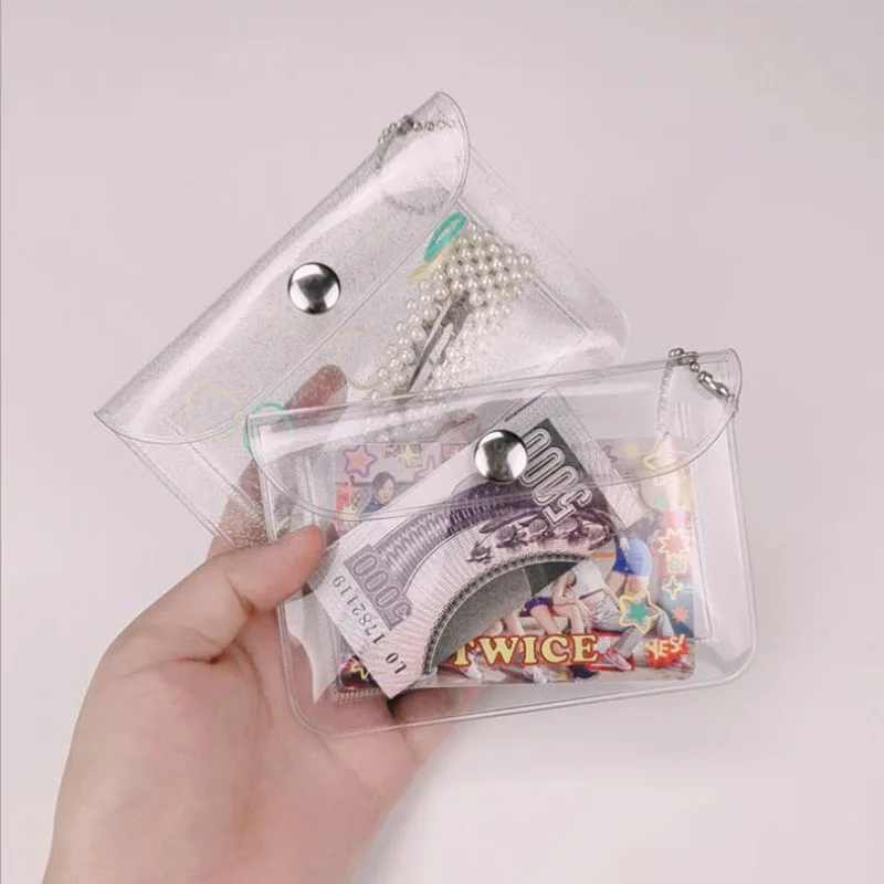 Glitter Transparent Waterproof PVC Women Card Case Business Card Holder Men Credit Card Bag ID Card Mini Wallet Girls Coin Purse