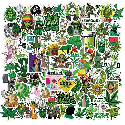 10/50/100PCS Weed Stickers Vinyl Marijuana Decals Funny Smoke Waterproof Aesthetic Stickers for Laptop Water Bottle Skateboard