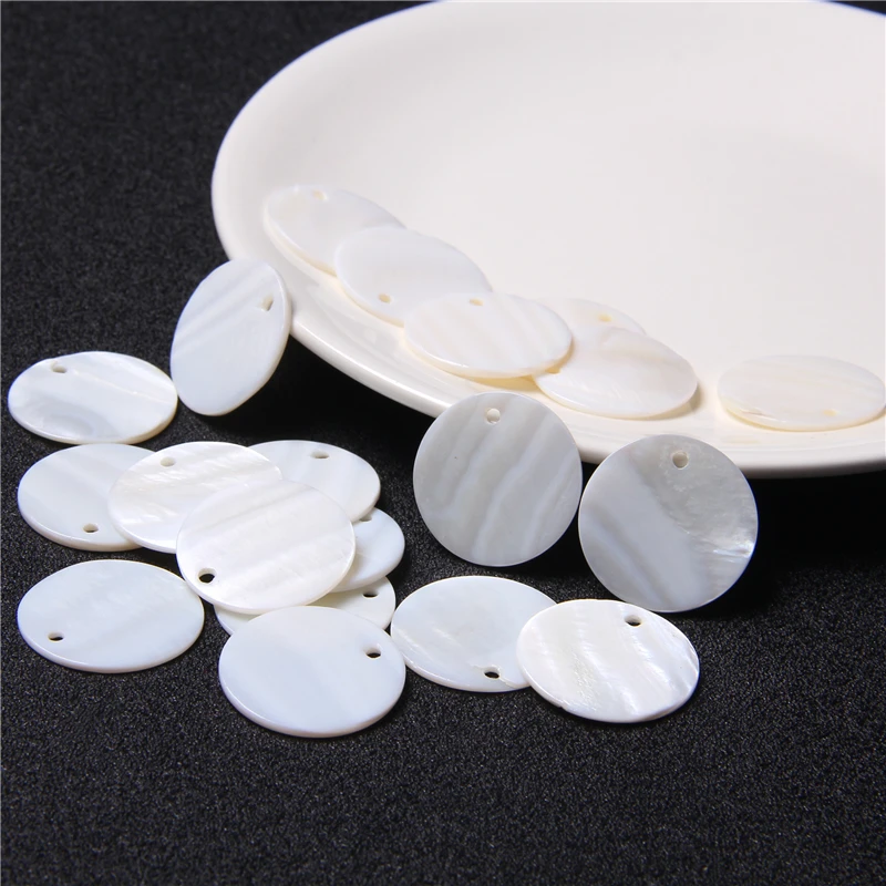 10mm/25mm Natural Mother of Pearl Beads Plated Shell White Flat Round Coin Shell Pendants Beads for Jewelry Making Handmade DIY