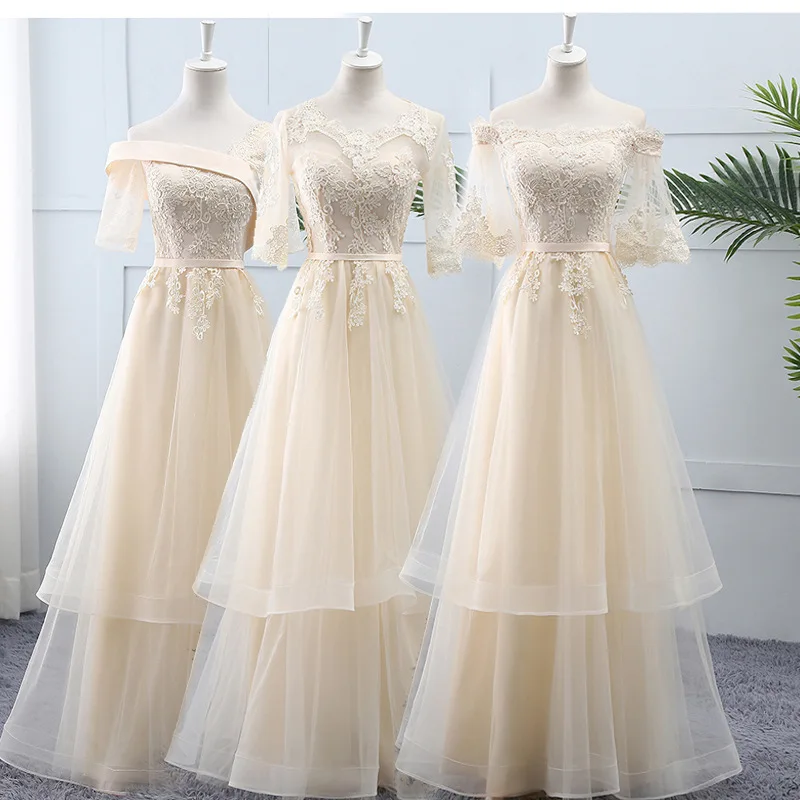 Robe longue de demoiselle d'honneur, grande taille, à lacets, robes de demoiselle d'honneur, robe de bal de mariage, robe de Toast, rose, Tulle, Champagne, 2021