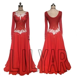 Ballroom  Standard  Competition Show Dress Custom New Adult Red Embroidery Slim Dance Dress