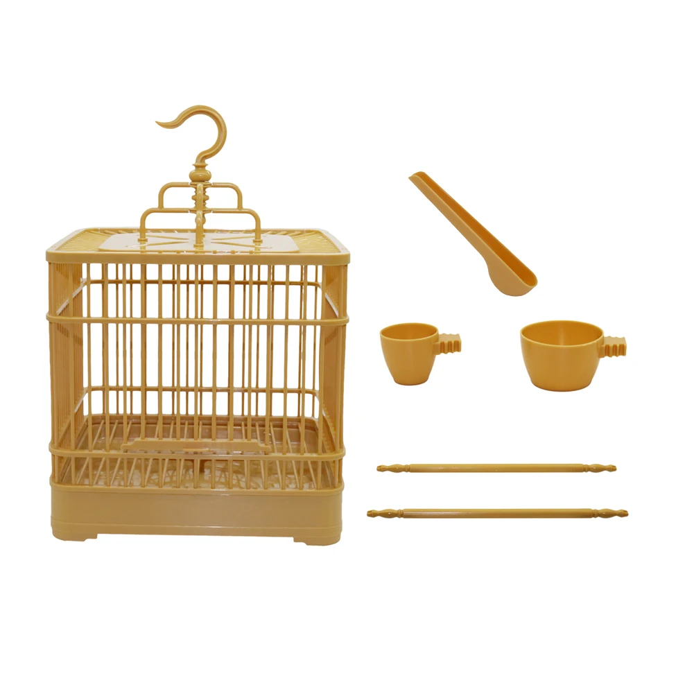 Assembly Bird Cage With Feeder And Waterer Small Pet Bird Full Set Of Plastic Bird House Thrush Parrot Cage 23x23x22cm