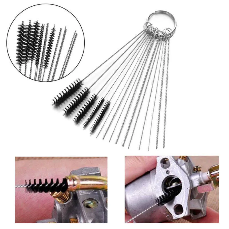 Carburetor Carbon Dirt Jet Cleaner Tool Kit 10x Cleaning Needles With 5x Brushes