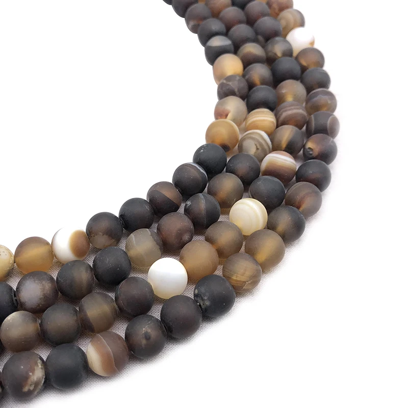 Natural Brown Coffee Matte Dull Polish  Stripe Agates Stone Round Loose Beads for Jewelry Making Diy Bracelet 15'' 4 6 8 10 12mm image 3