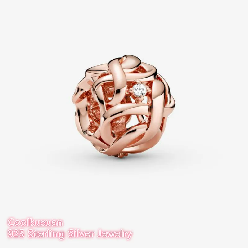 

Mother's Day 100% 925 Sterling Silver Openwork Woven Infinitys Charm Rose Gold beads Fits Original Pandora bracelets Jewelry